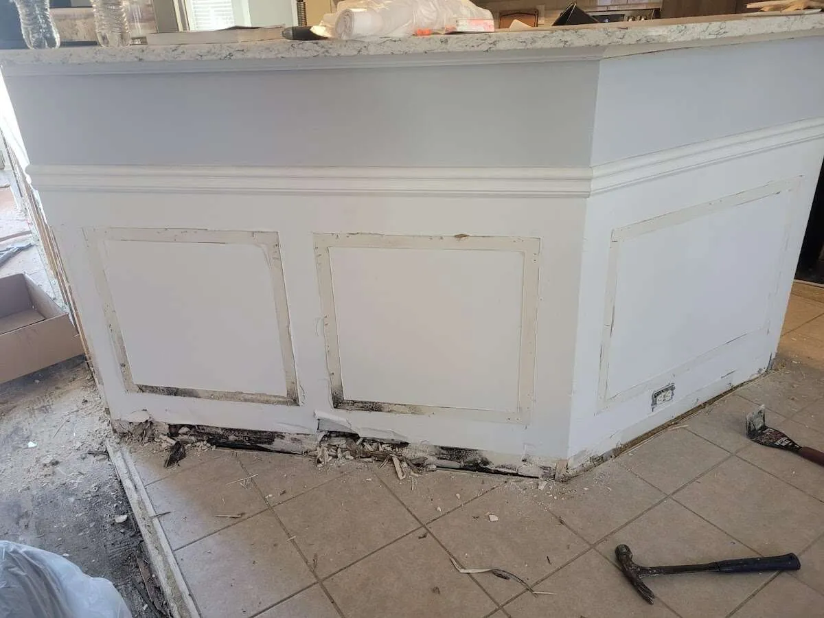 Water damage and mold on kitchen during Storm Damage Restoration in Newtown